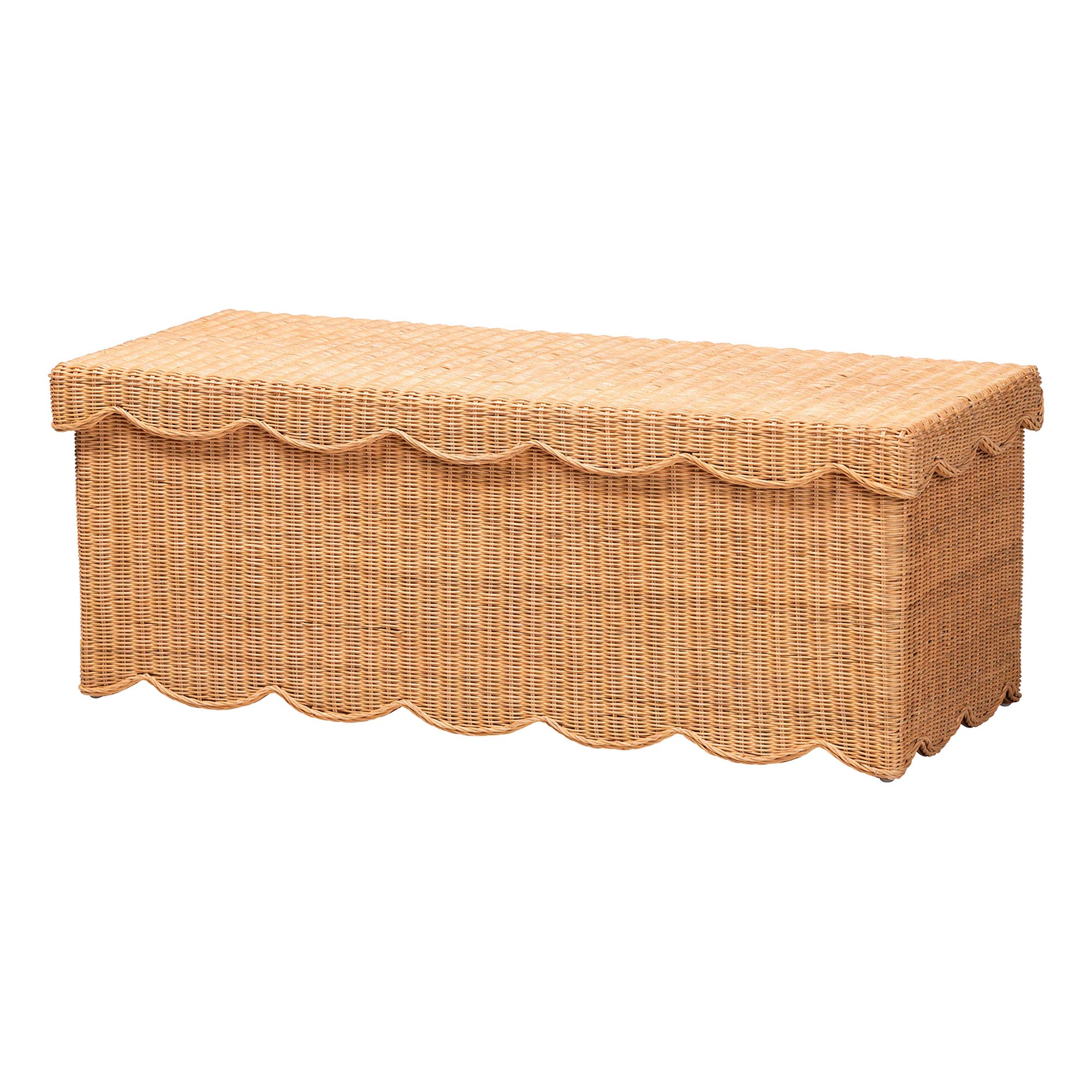 bali & pari Yoselin Natural Rattan Storage Bench with Scalloped Edge Frame